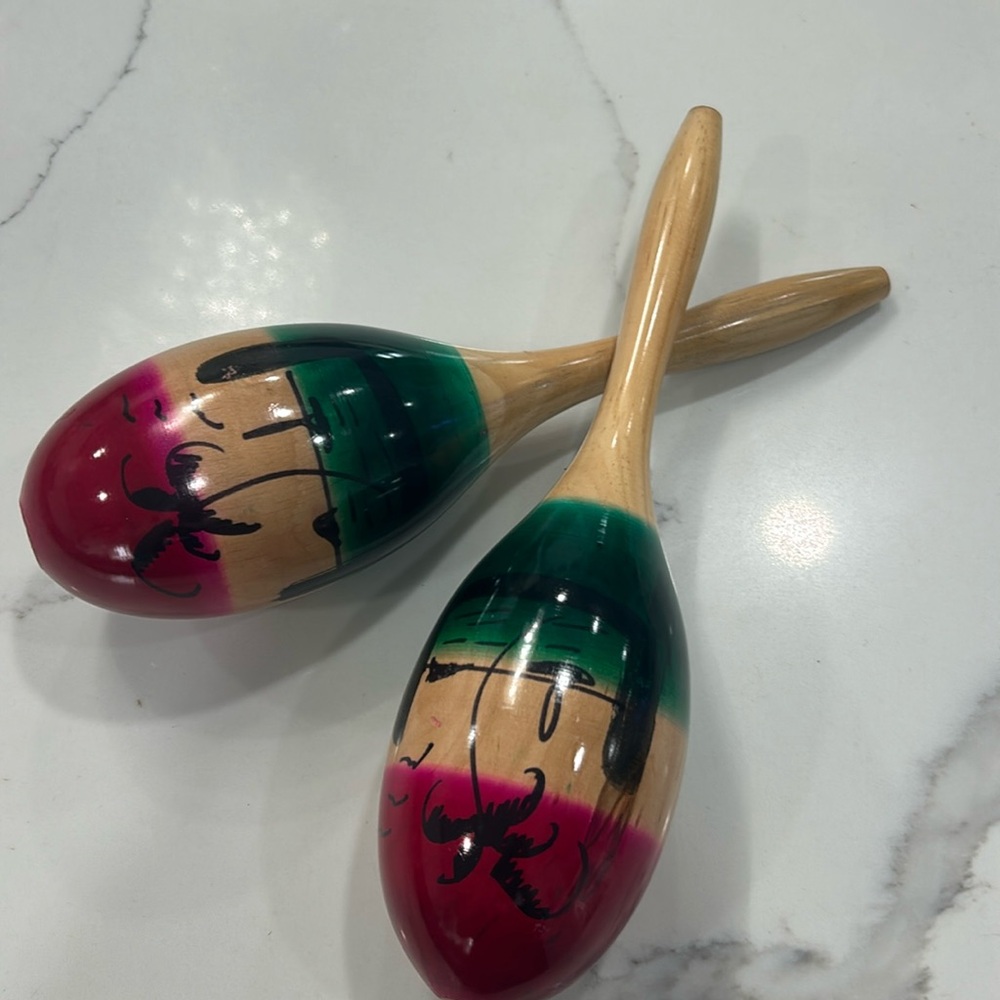 Mexican Hand Painted Wooden Maracas.